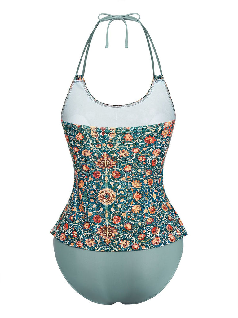 Set Tankini Halter à Imprimés Floraux Rétro Années '40 4