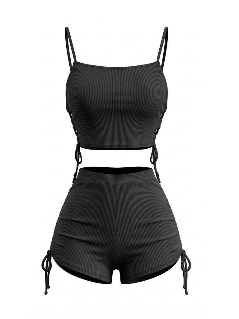 Ensemble Tankini Vintage à Bretelles Froncé Années 1940