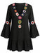 Cache Maillot à Volants et Broderie Florale Col V Années '70