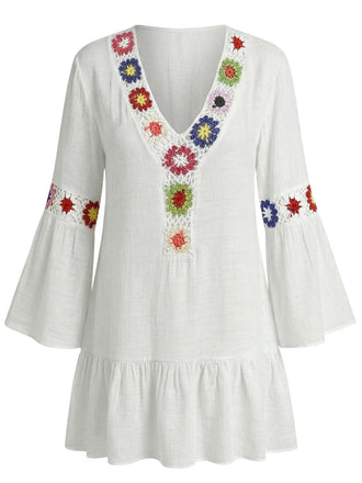 Cache Maillot à Volants et Broderie Florale Col V Années '70 4