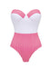 2PCS Maillot de Bain Une Pièce Bustier Rayé et Paréo Rose années 40 2