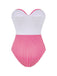 2PCS Maillot de Bain Une Pièce Bustier Rayé et Paréo Rose années 40 3