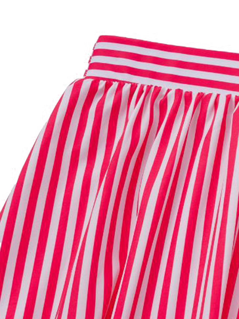 2PCS Maillot de Bain Une Pièce Bustier Rayé et Paréo Rose années 40 8