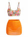 Ensemble tankini taille haute motif floral et boucle en métal forme U années 60