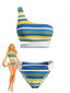 Bikini Asymétrique Découpé Rayé Bleu Années 40