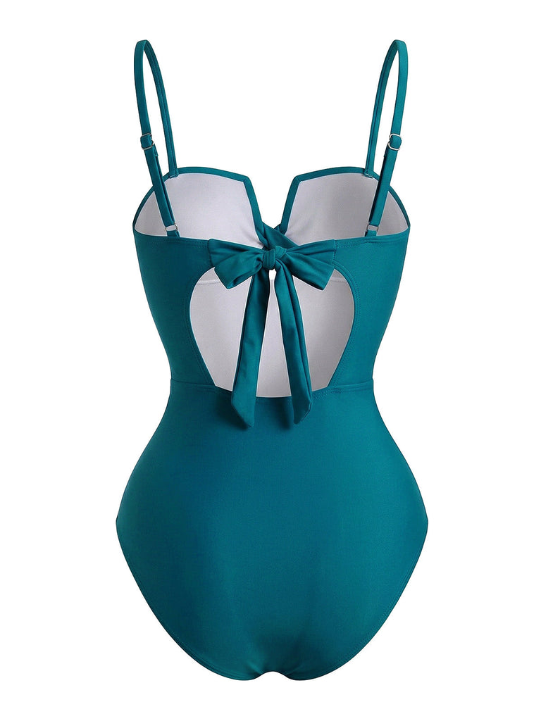 Maillot de Bain Torsadé Devant Tropical Leaf Imprimé Une Pièce Années 1950 4