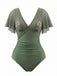 Maillot de Bain Manches à Volants Ajouré Col en V Palmier années 50