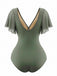 Maillot de Bain Manches à Volants Ajouré Col en V Palmier années 50 2
