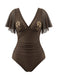 Maillot de Bain Manches à Volants Ajouré Col en V Palmier années 50 4