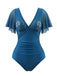 Maillot de Bain Manches à Volants Ajouré Col en V Palmier années 50 5
