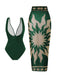 Maillot de Bain Une Pièce Décolleté Plongeant et Paréo Résille Vert années 50 2