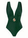 Maillot de Bain Une Pièce Décolleté Plongeant et Paréo Résille Vert années 50 3