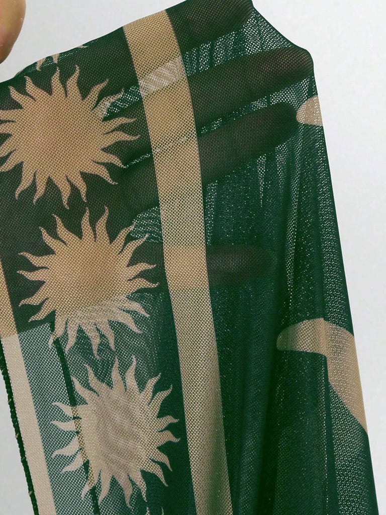 Maillot de Bain Une Pièce Décolleté Plongeant et Paréo Résille Vert années 50 6