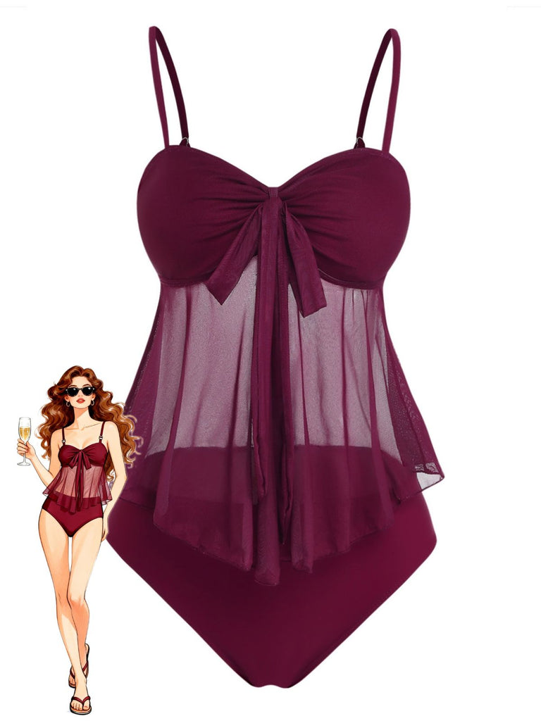 Maillot de Bain en Filet High Waist Nœud Tie Années 1950