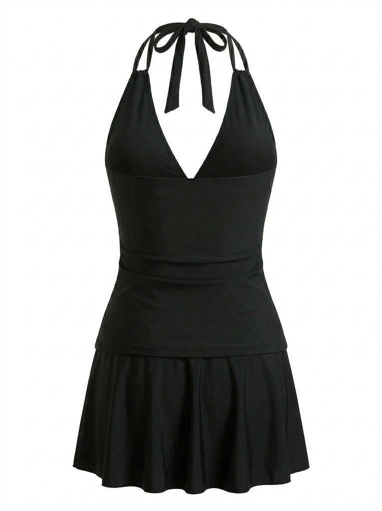 Ensemble Tankini Décolleté Plongeant Dos Nu et Paréo années 50 2