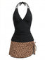 Tankini Léopard Col Licou V Profond Avec Cache-Maillot Années 50