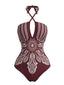 Maillot de Bain Une Pièce Bordeaux Bohème Mandala Années 70