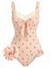 Maillot de bain une pièce rose en dentelle nœud cerise années 1950