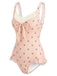 Maillot de bain une pièce rose en dentelle nœud cerise années 1950