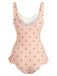 Maillot de bain une pièce rose en dentelle nœud cerise années 1950