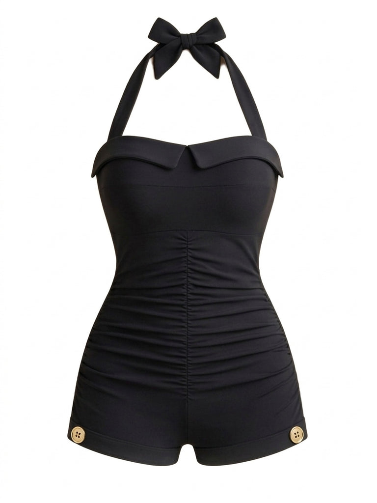 Maillot de bain une pièce noir dos nu avec nœud années 50