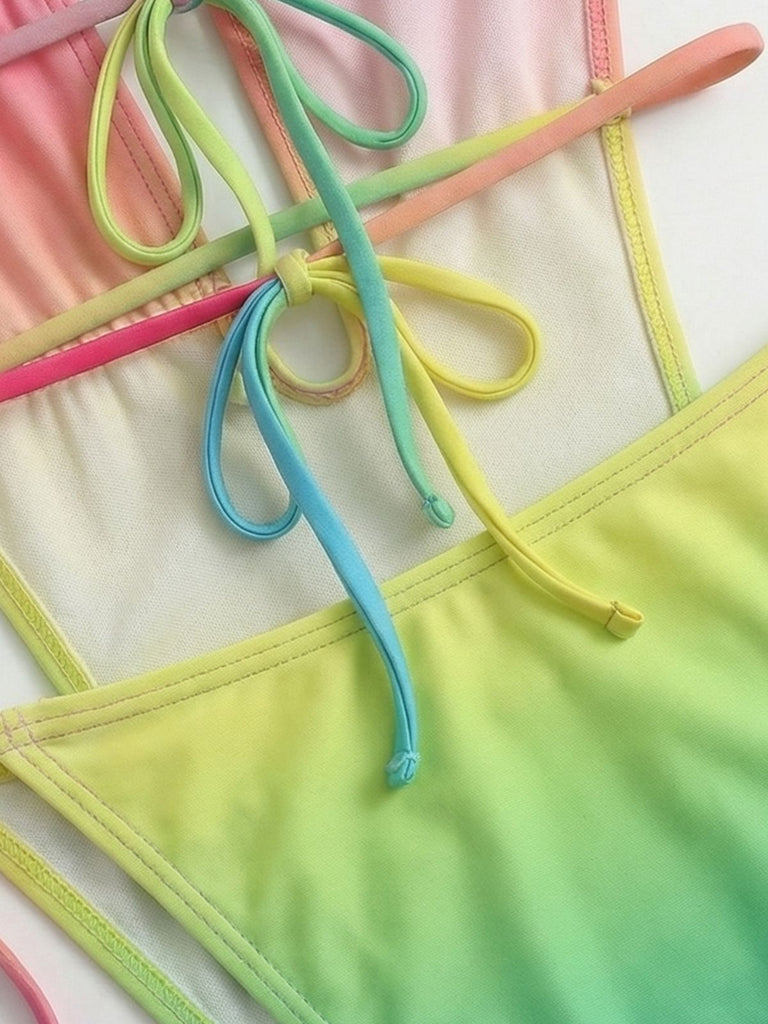 Multicolore Froncé Dégradé Plage Maillot de Bain Une Pièce Années 1950 5
