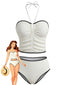 Ensemble tankini blanc texturé dos nu et sans bretelles années 50