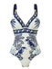 Maillot de Bain Une Pièce Bleu à Fleurs et Oiseaux avec Cache Maillot Années '30 3