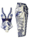Maillot de Bain Une Pièce Bleu à Fleurs et Oiseaux avec Cache Maillot Années '30
