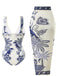 Maillot de Bain Une Pièce Bleu à Fleurs et Oiseaux avec Cache Maillot Années '30 2