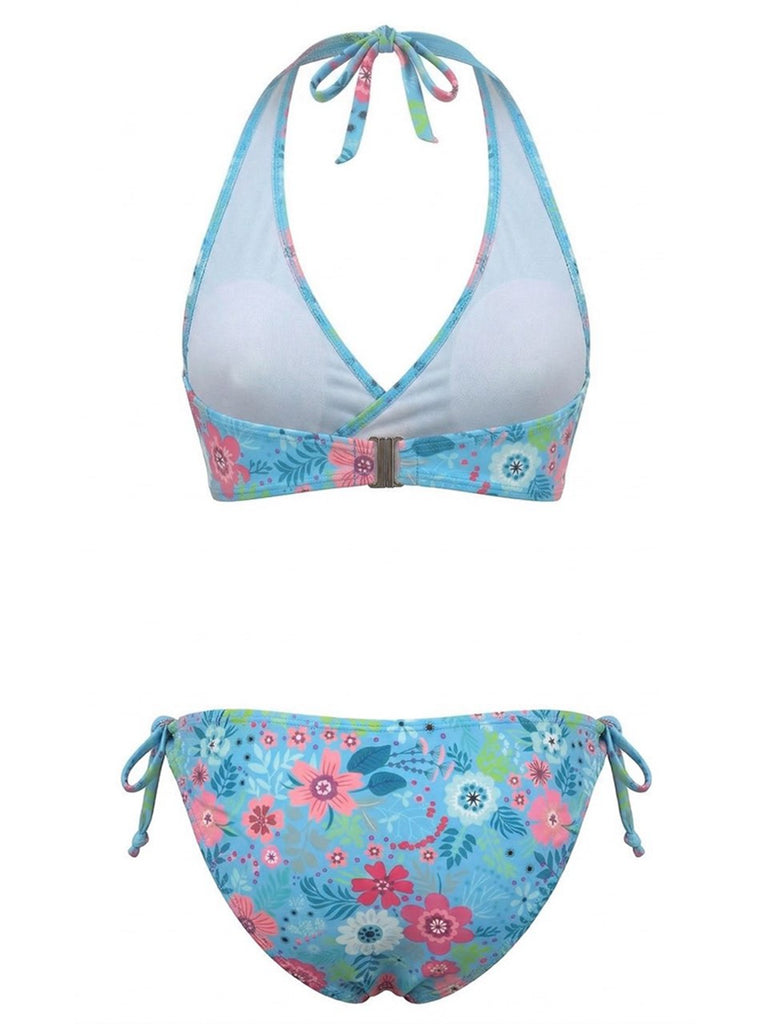 Ensemble bikini dos nu à imprimé floral style années 1940
