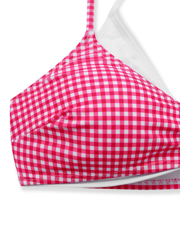 Ensemble Bikini Double Couche Dos Nu Vichy Rose années 50 5