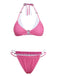Ensemble Bikini Double Couche Dos Nu Vichy Rose années 50 2
