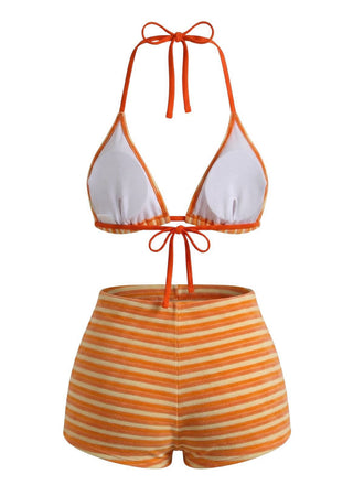 2PCS Bikini et short rayés orange années 1950