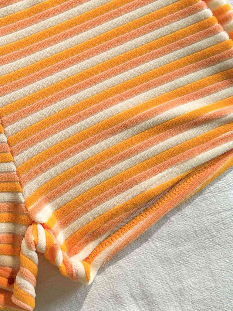 2PCS Bikini et short rayés orange années 1950