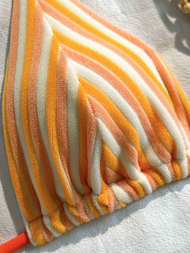 2PCS Bikini et short rayés orange années 1950