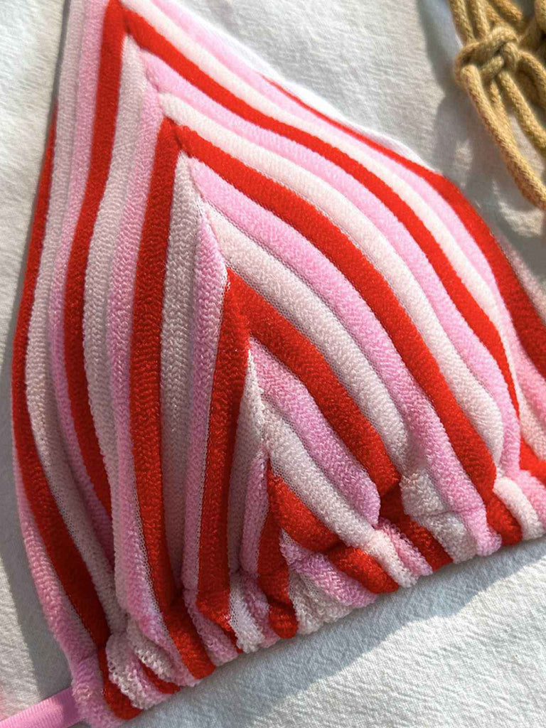 2PCS Bikini et short rayés orange années 1950