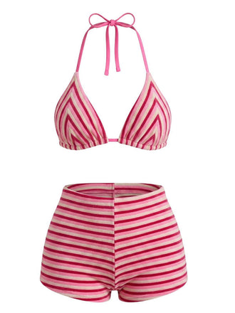 2PCS Bikini et short rayés pink années 1950
