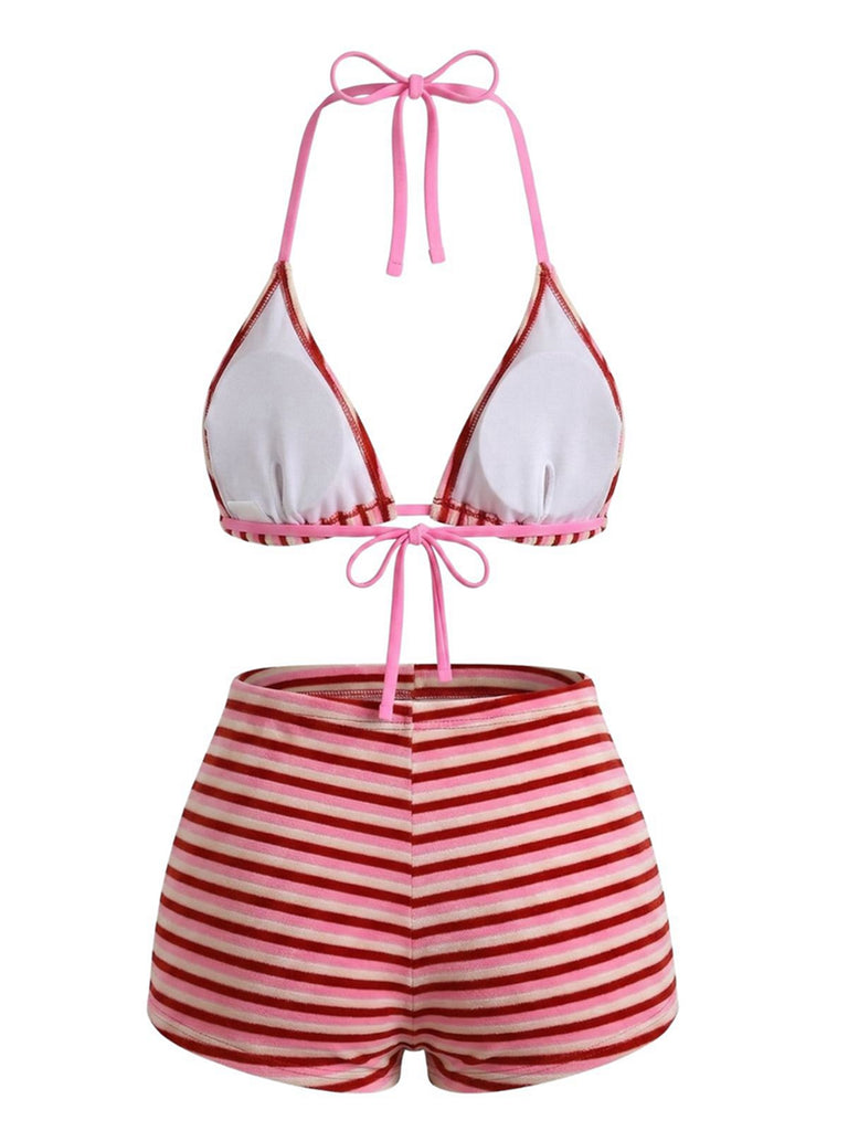 2PCS Bikini et short rayés orange années 1950