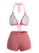 2PCS Bikini et short rayés orange années 1950