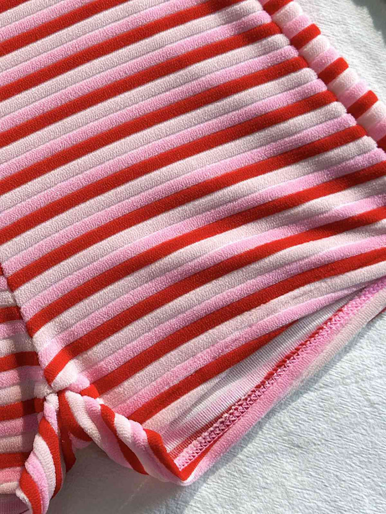 2PCS Bikini et short rayés orange années 1950