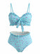Ensemble Bikini Taille Haute Noué Devant à Volants Floral Turquoise années 50 2