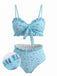 Ensemble Bikini Taille Haute Noué Devant à Volants Floral Turquoise années 50