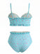 Ensemble Bikini Taille Haute Noué Devant à Volants Floral Turquoise années 50 3