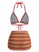 2PCS Ensemble bikini dos nu rayé marron et jupe froncée années 60