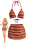2PCS Ensemble bikini dos nu rayé marron et jupe froncée années 60