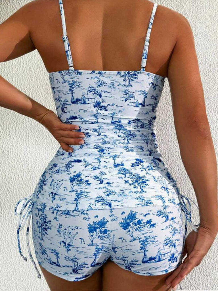 Tankini Bleu À Motif Toile De Jouy Années 1950