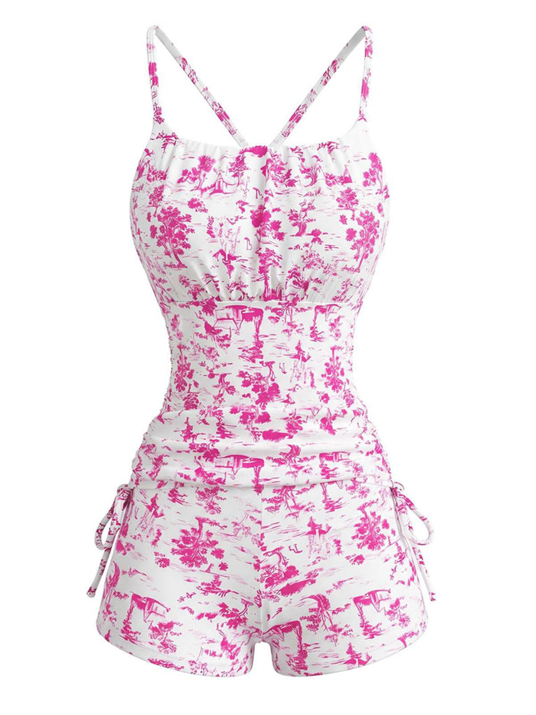 Tankini Bleu À Motif Toile De Jouy Années 1950
