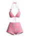 Ensemble Bikini Vichy Halter Nœud Shorty Rose Années 1980