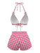 Ensemble Bikini Vichy Halter Nœud Shorty Rose Années 1980 2